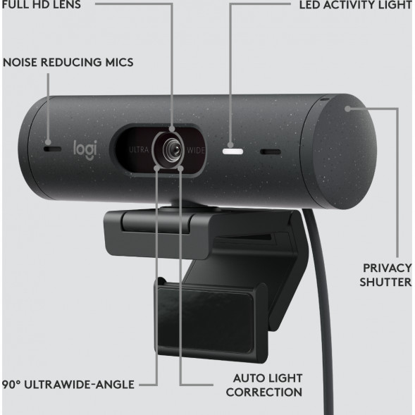 Веб-камера Logitech Brio 500, чёрный в Омске