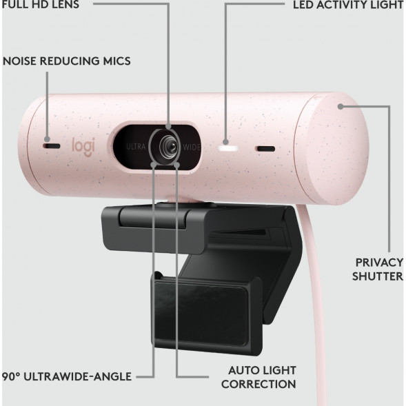 Веб-камера Logitech Brio 500, розовый в Омске