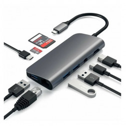 USB-концентратор Satechi Aluminum Type-C Multimedia Adapter (ST-TCMM8PA), разъемов: 4, space gray