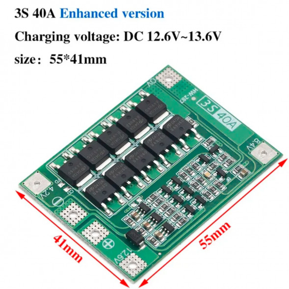 Плата защиты аккумулятора BMS 3S 40A 12.6 для Li-ion в Омске