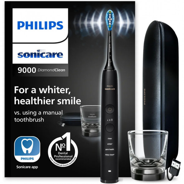 Электрическая зубная щетка Philips Sonicare Diamond Clean 9000 с USB-футляром и зарядным стеклом HX9911/09 в Омске
