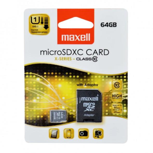 Карта памяти Maxell Micro SDXC 64 ГБ CLASS 10 с адаптером в Омске